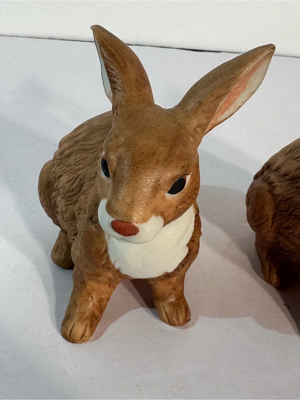 Set Of 2 Lefton Brown Porcelain Bunny Rabbits Taiwan Red Nose Detailed 3